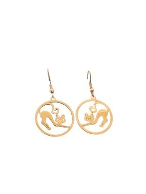 Gold Scaredy Cat Silhouette Drop Earrings - Women Jewelry